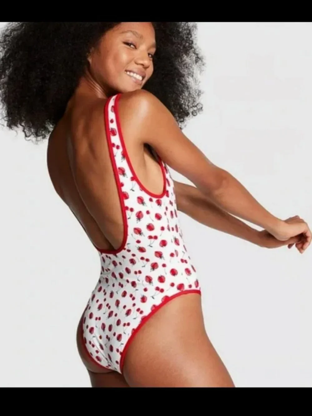 Frankie's Bikini x Pink Red White Strawberry & Cherry One Piece Swimsuit Sz XL